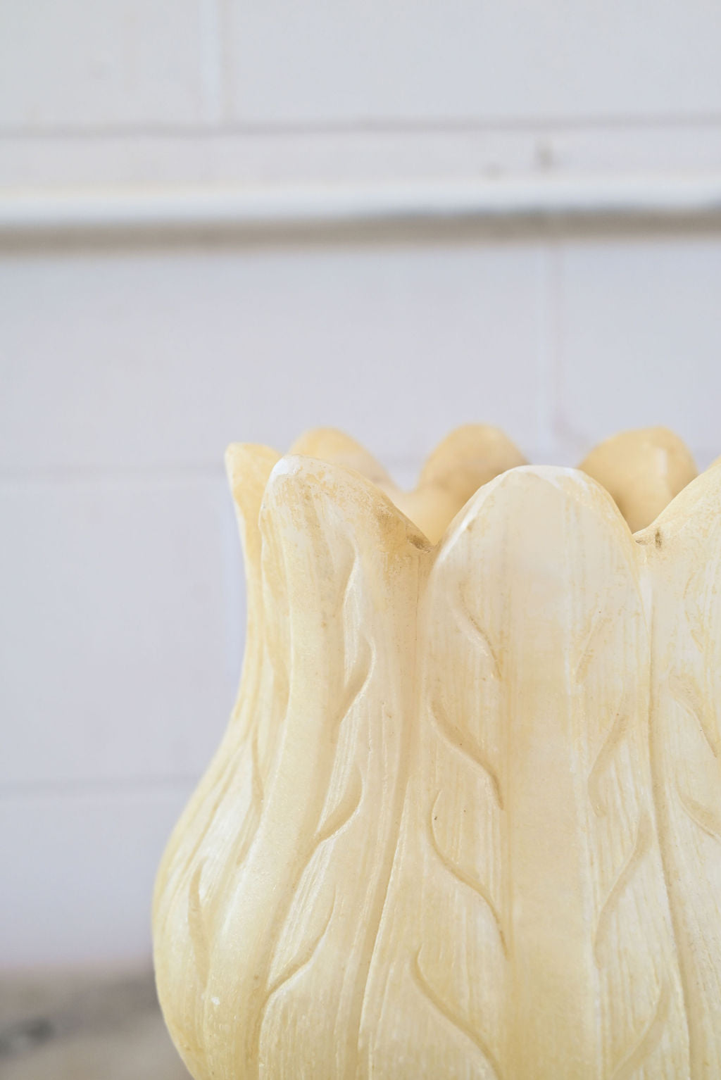 vintage French solid carved alabaster tulip lamp