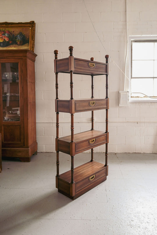 vintage wood shelf with brass hardware