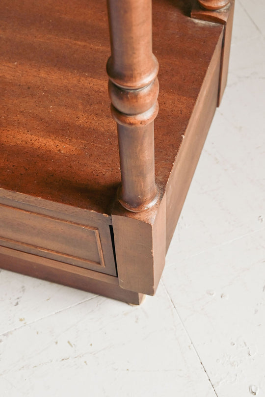 vintage wood shelf with brass hardware