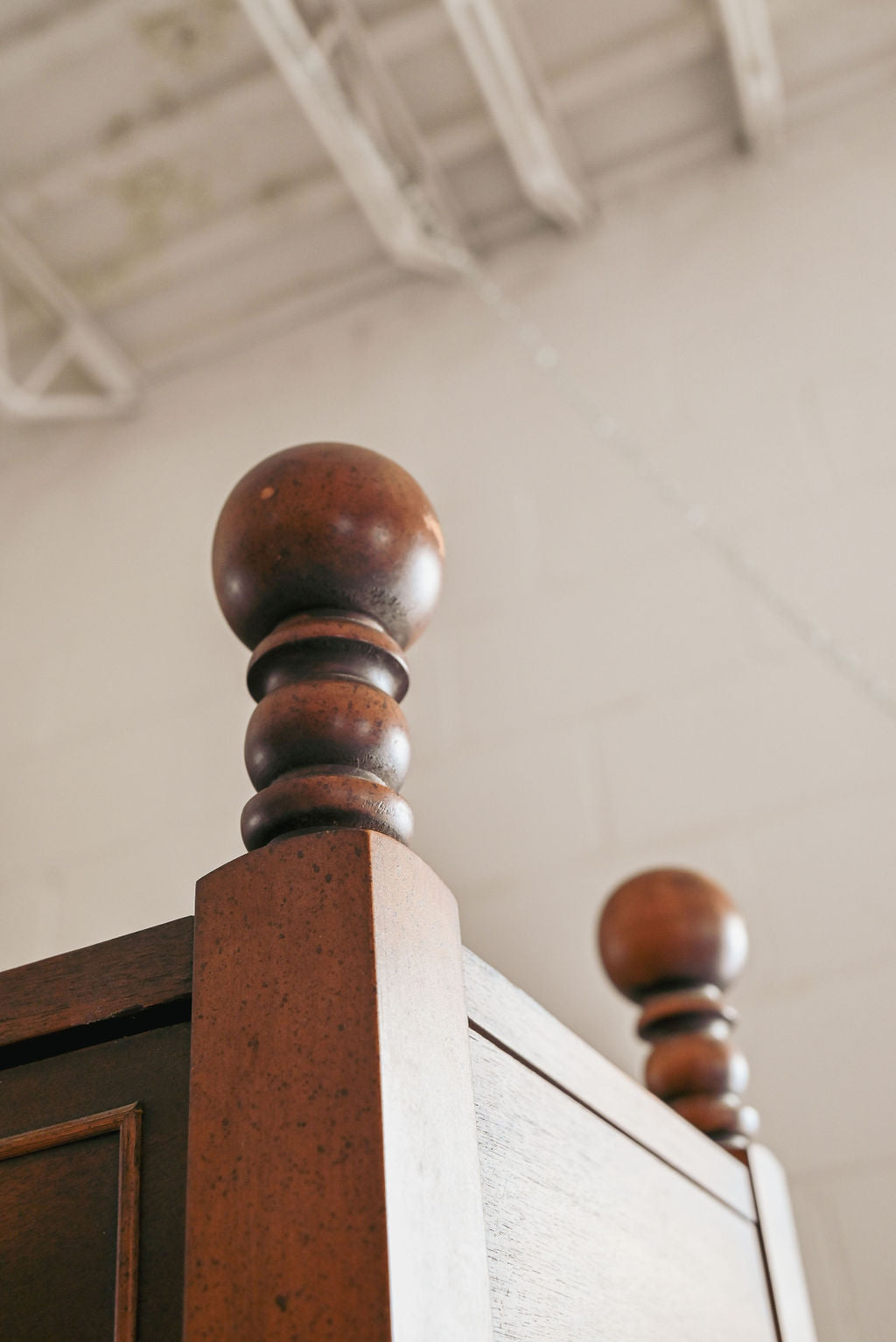 vintage wood shelf with brass hardware