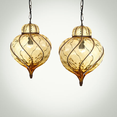 vintage oversized murano caged pendant lights