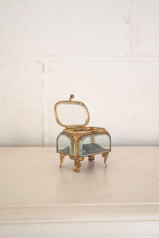 antique french ormolu and beveled glass bijoux casket with cushion