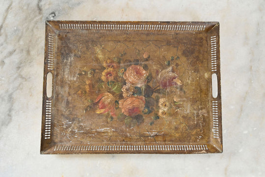 antique french hand painted tole serving tray