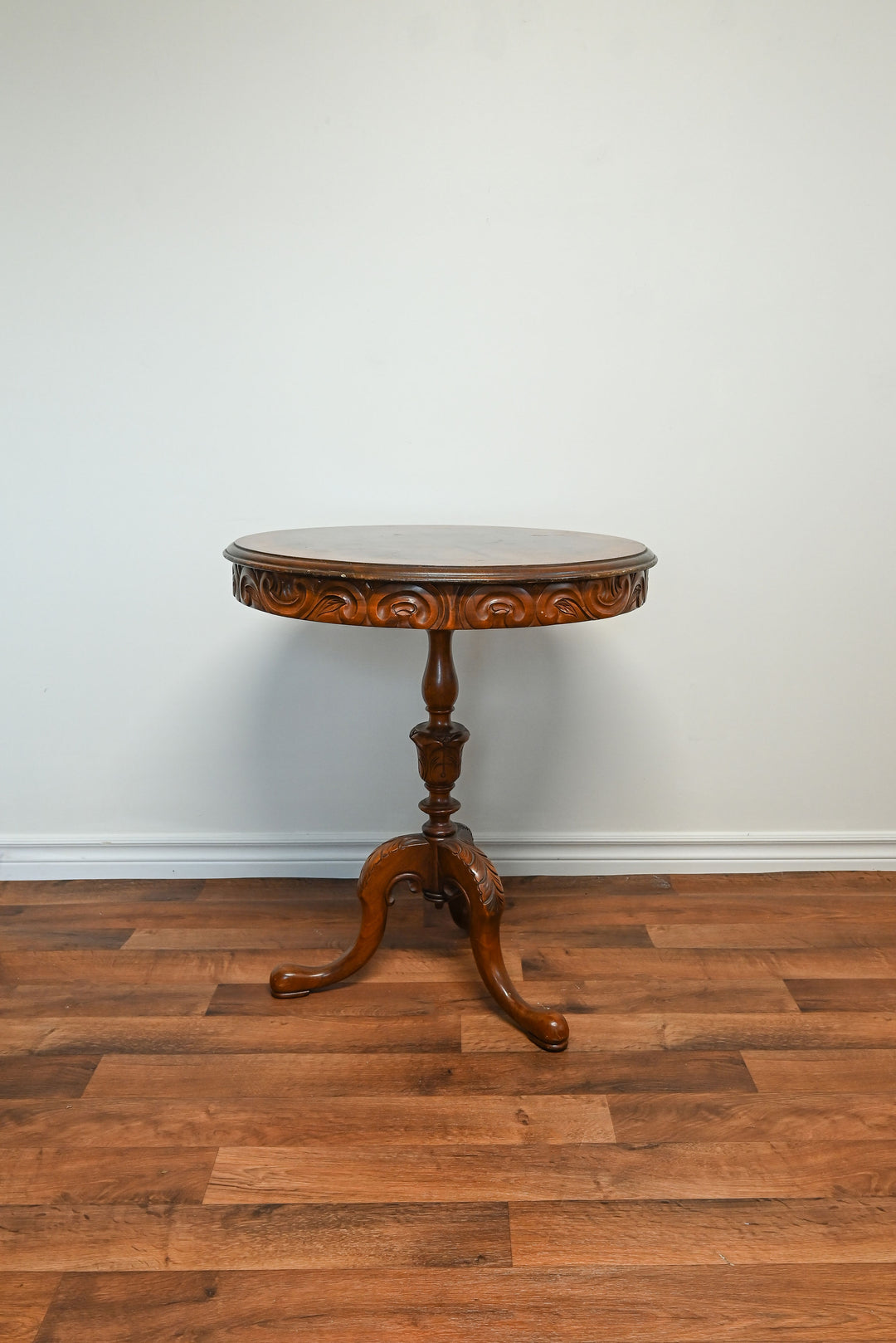 vintage round wooden accent table