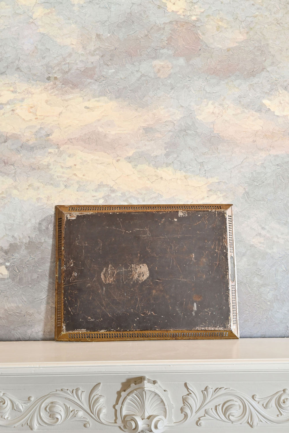 antique french hand painted tole serving tray