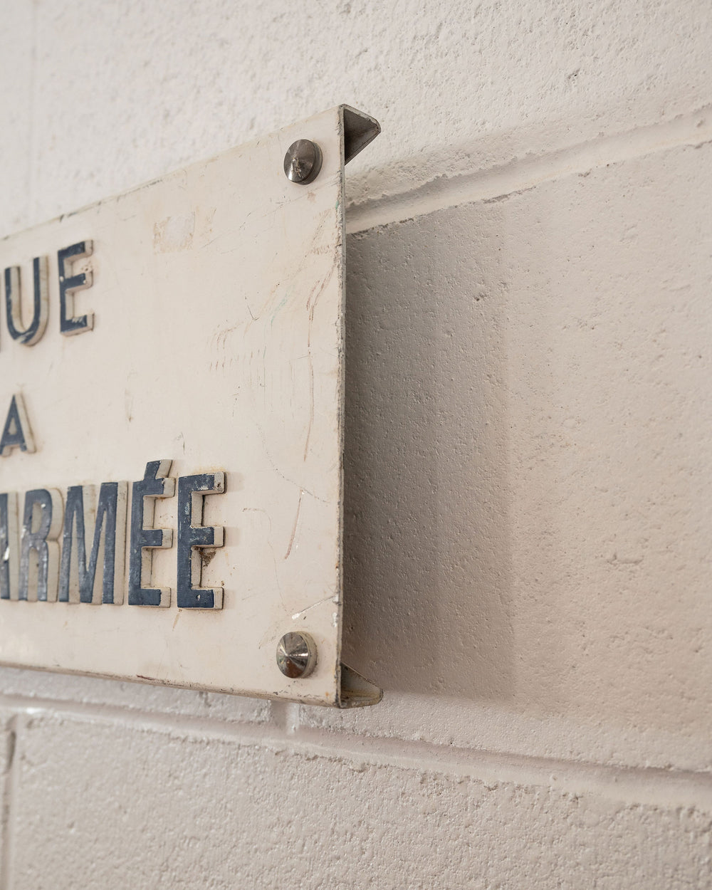 vintage french metal street sign with raised lettering