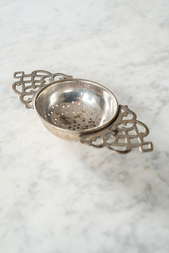 vintage french tea strainer and monogrammed bowl