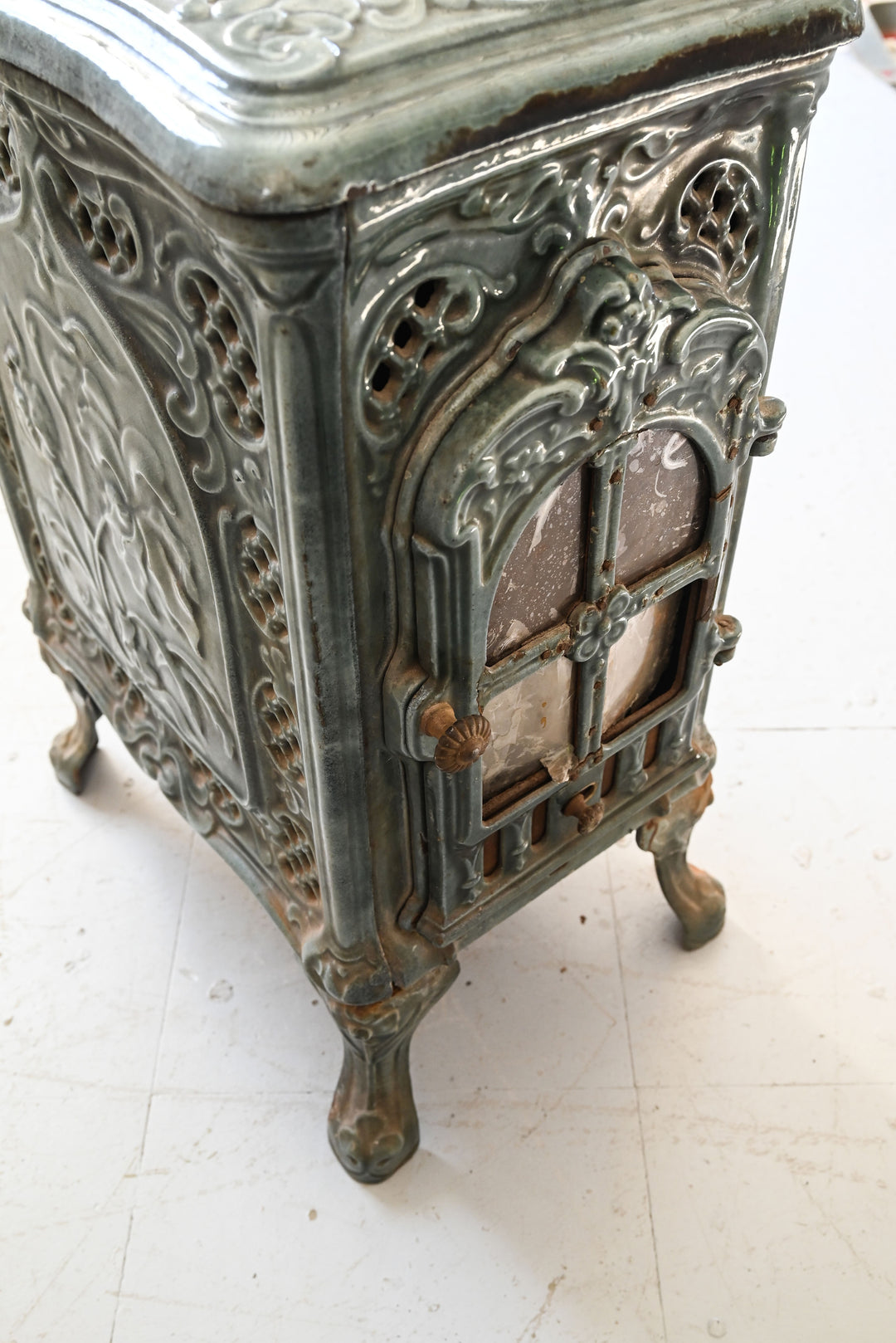 french art nouveau green enamel stove