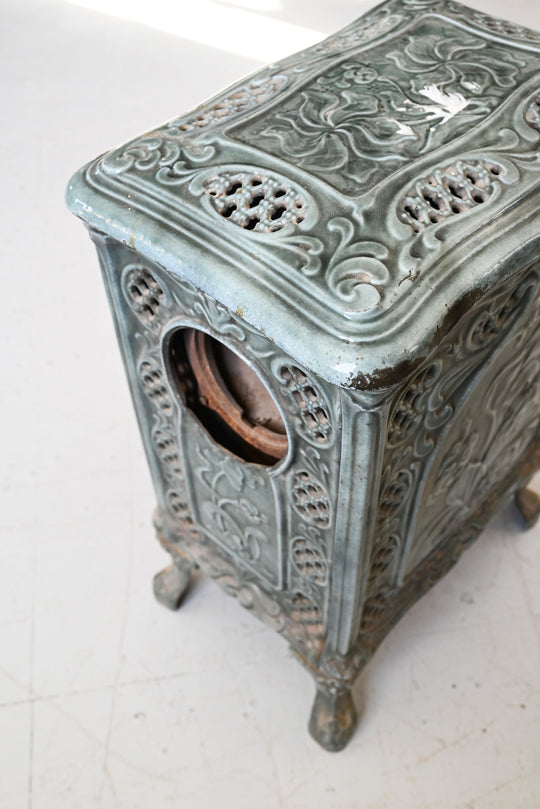 french art nouveau green enamel stove