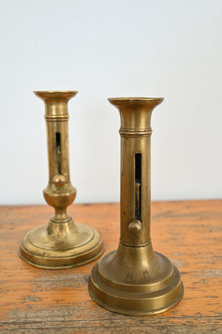 eclectic pair of french vintage brass chamber sticks