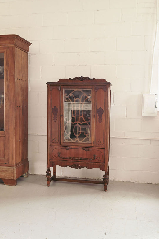 vintage inlaid glass china cabinet