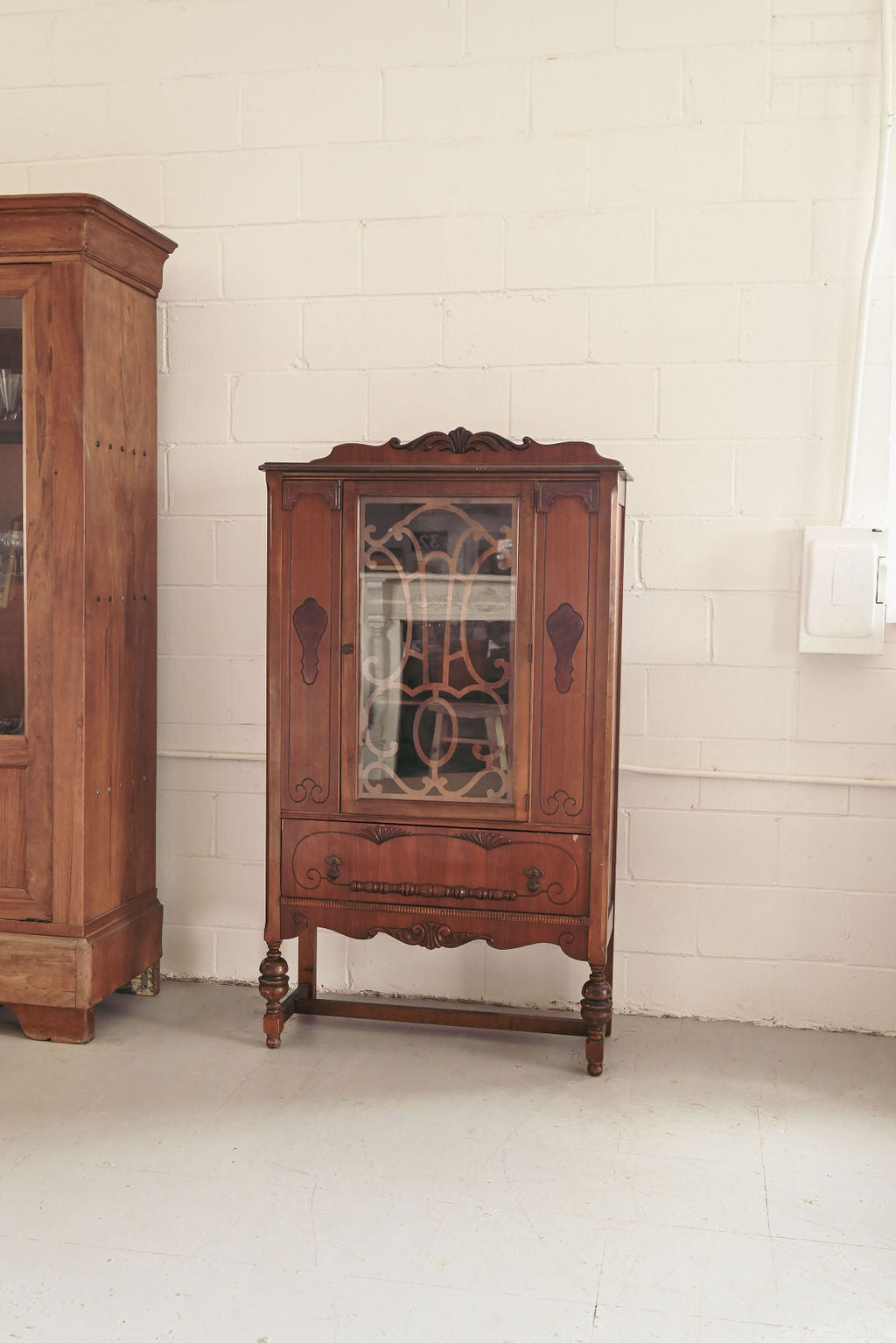 vintage inlaid glass china cabinet