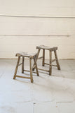 primitive french wood farmhouse stools
