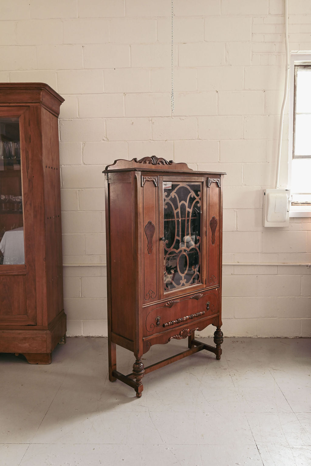 vintage inlaid glass china cabinet