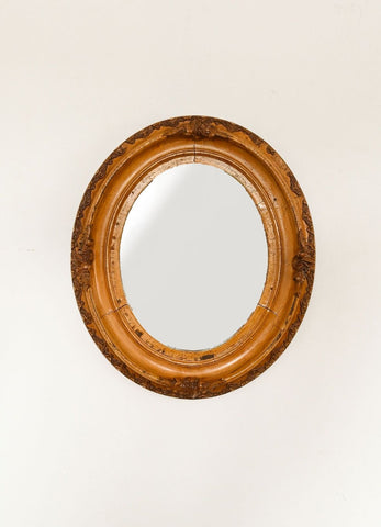 vintage oval wooden carved mirror