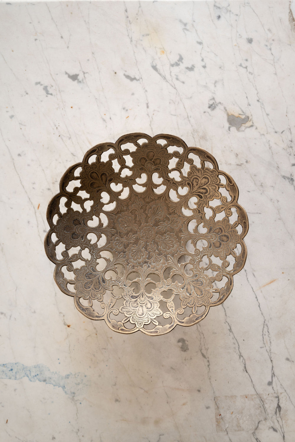 vintage french ornate stamped brass fruit bowl