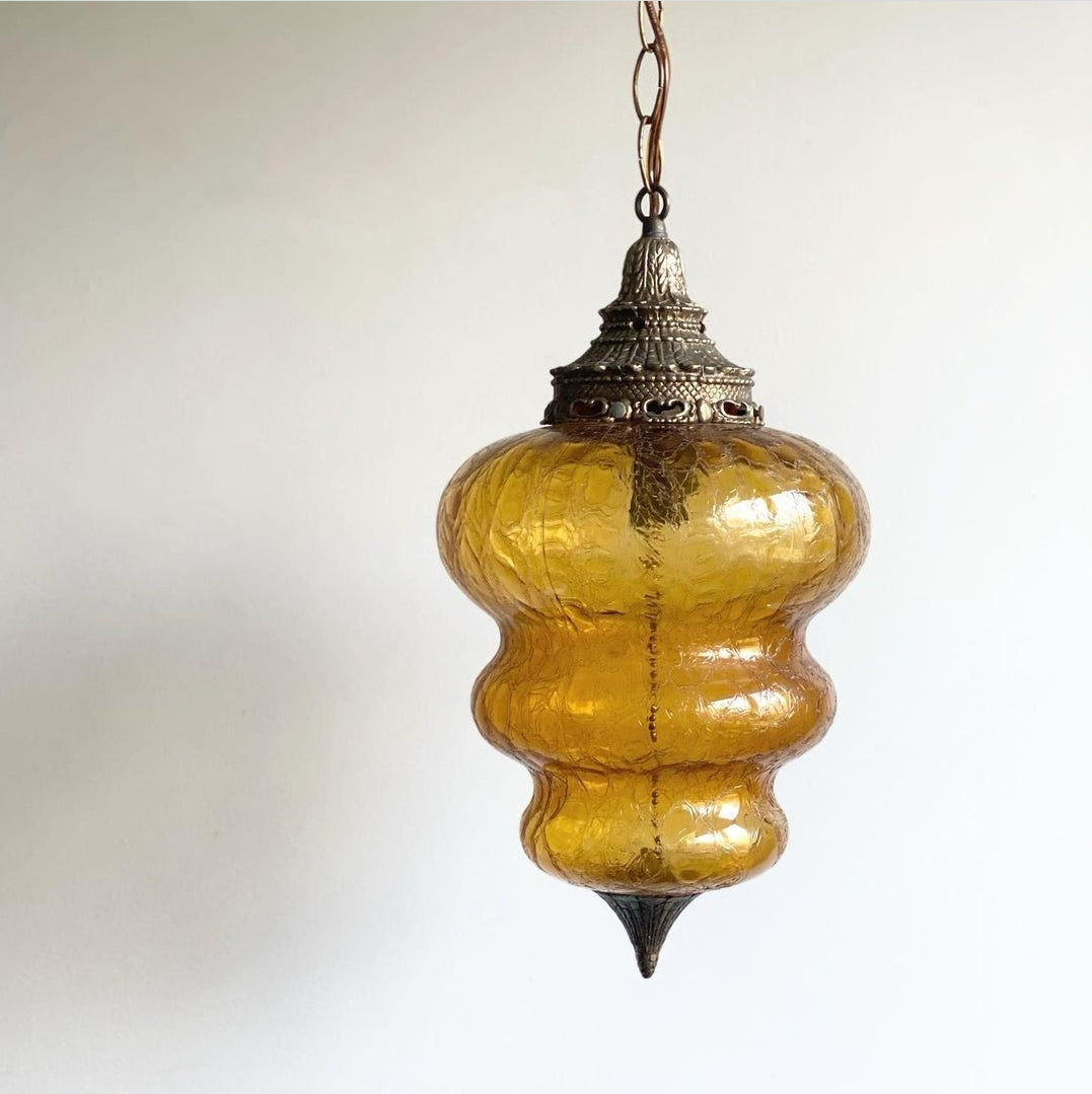 vintage MCM hanging amber swag glass lamp