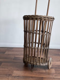 antique French wheeled baguette basket