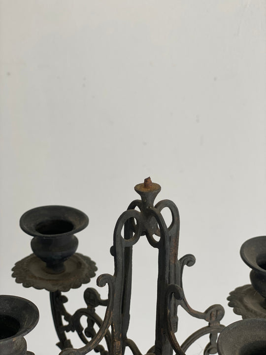 antique French marble and cast iron Napoleon III fireplace candelabra