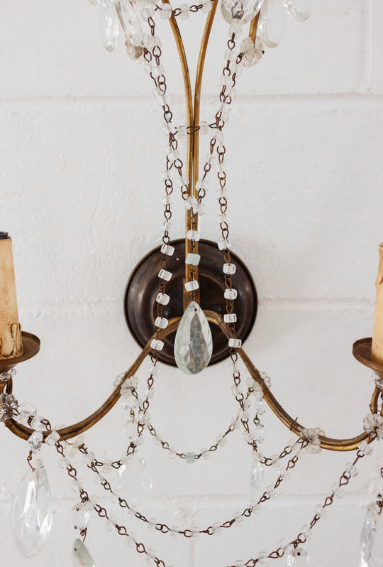 pair of 1960s Italian macaroni crystal and gilt brass sconces