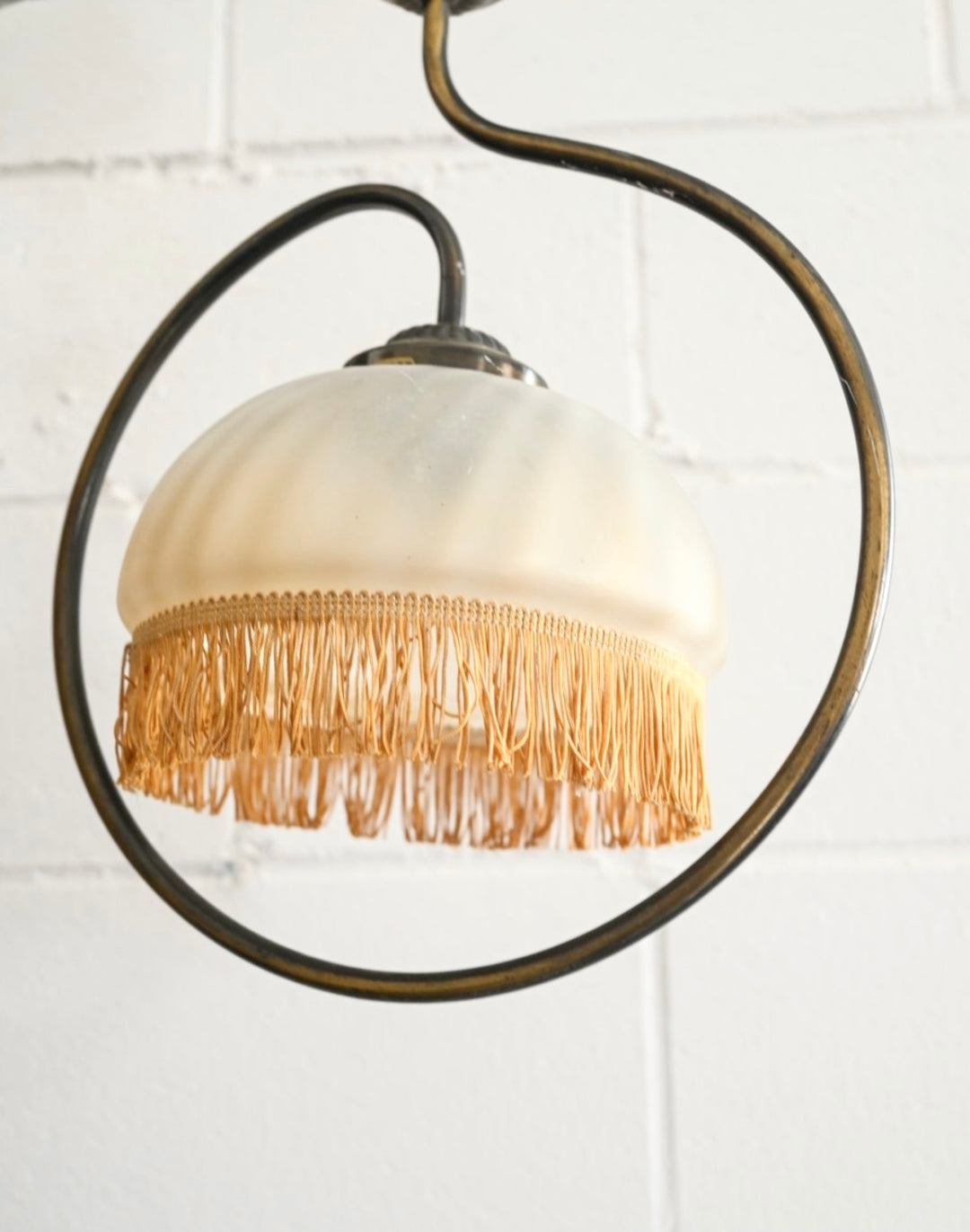 French art nouveau glass hanging lamp with fringe