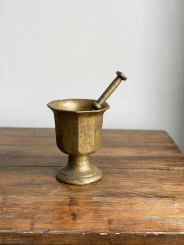 antique solid brass mortar and pestle