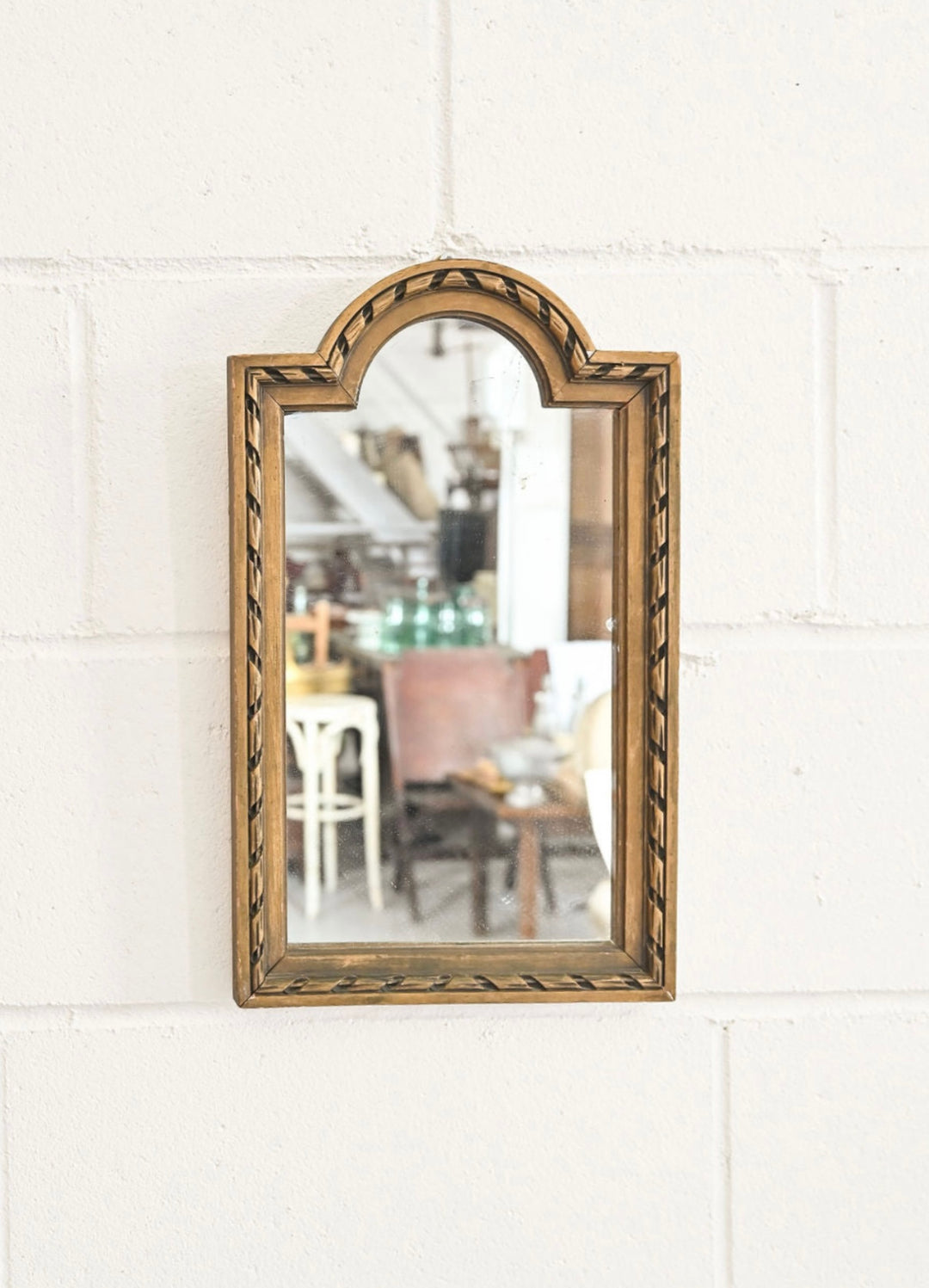 vintage French arched wood mirror