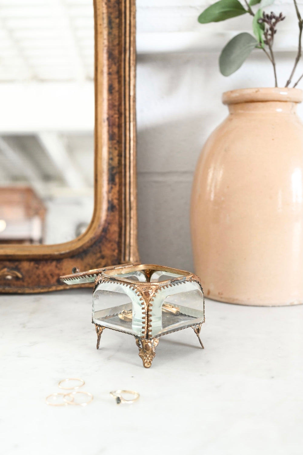 antique French gilt brass and ormolu bijoux casket