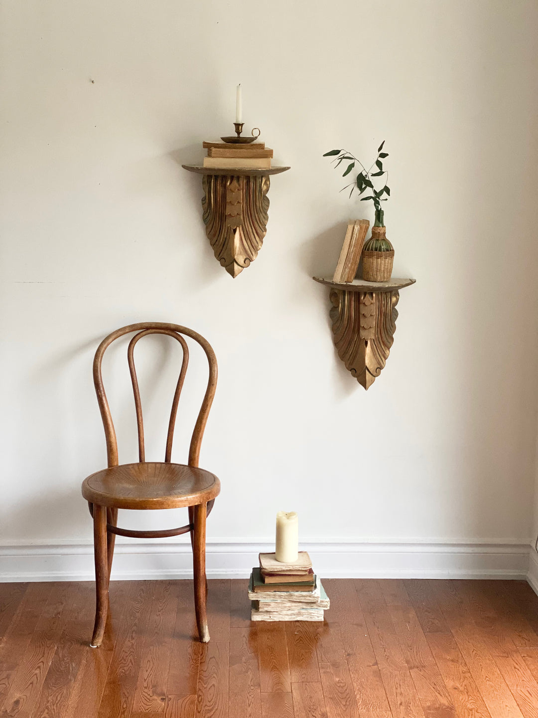 pair of vintage Italian gilt wood corbels