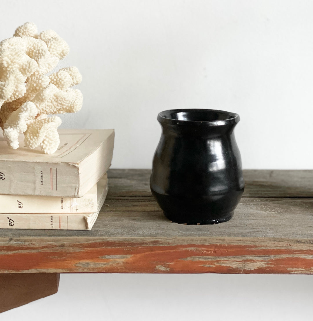 vintage black studio pottery vase