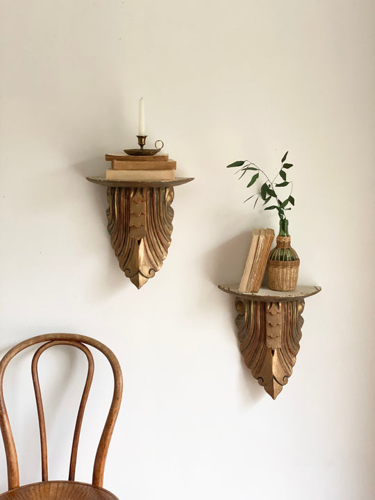 pair of vintage Italian gilt wood corbels