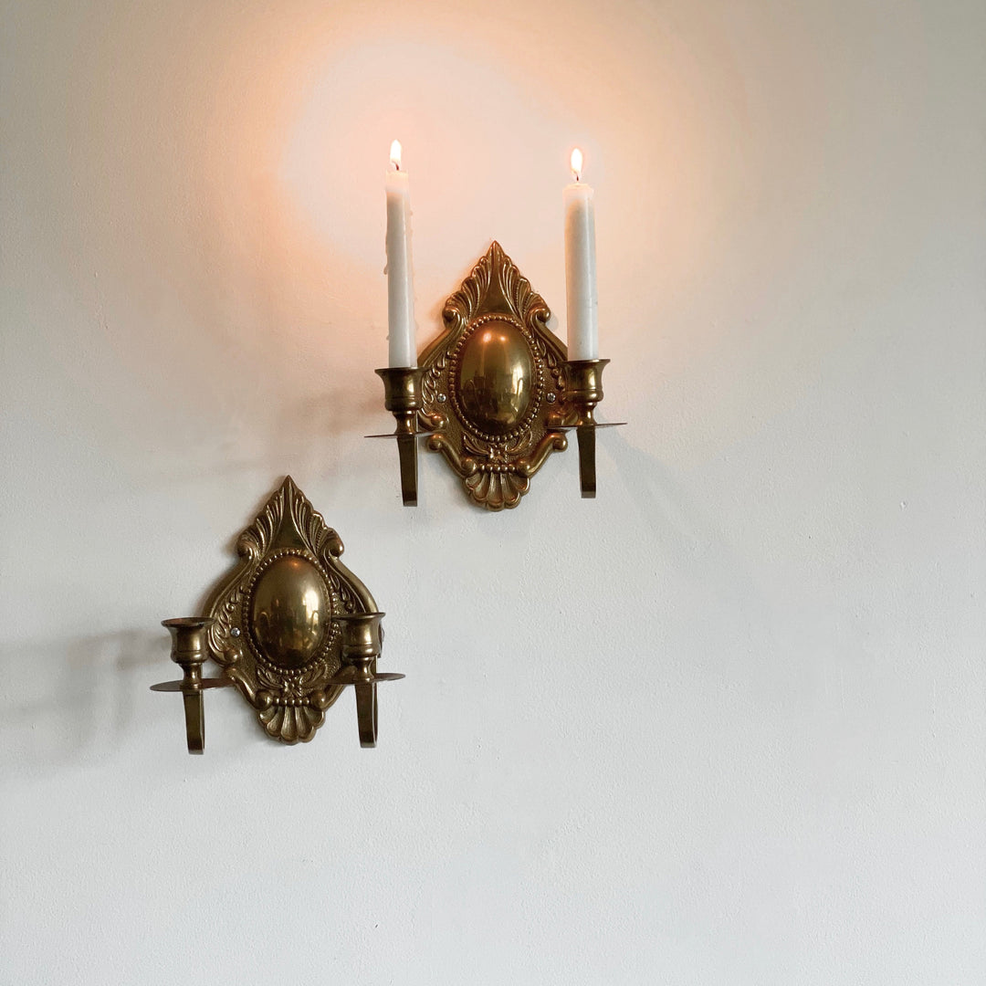 pair of vintage brass candle sconces