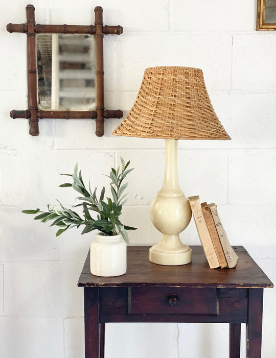 vintage Italian alabaster lamp with rattan shade