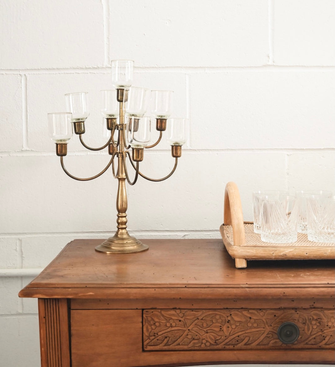 vintage french brass candelabra with glass votives