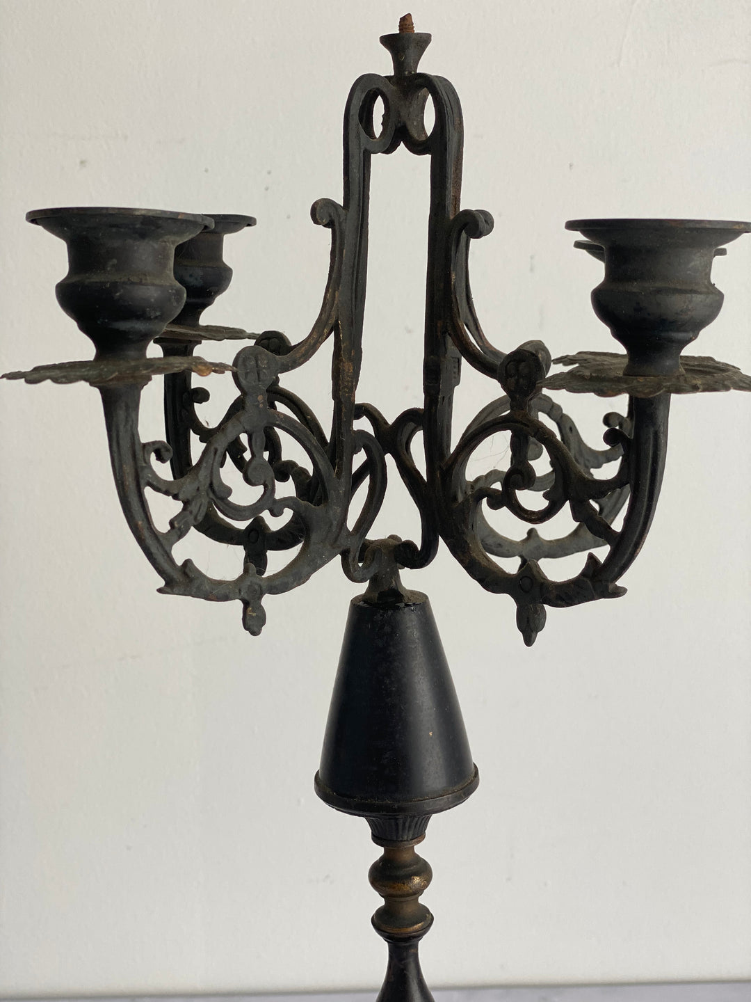 antique French marble and cast iron Napoleon III fireplace candelabra