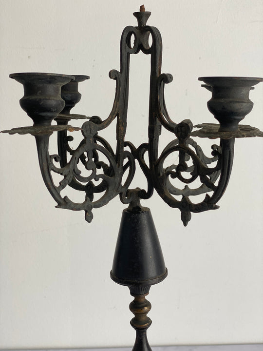 antique French marble and cast iron Napoleon III fireplace candelabra