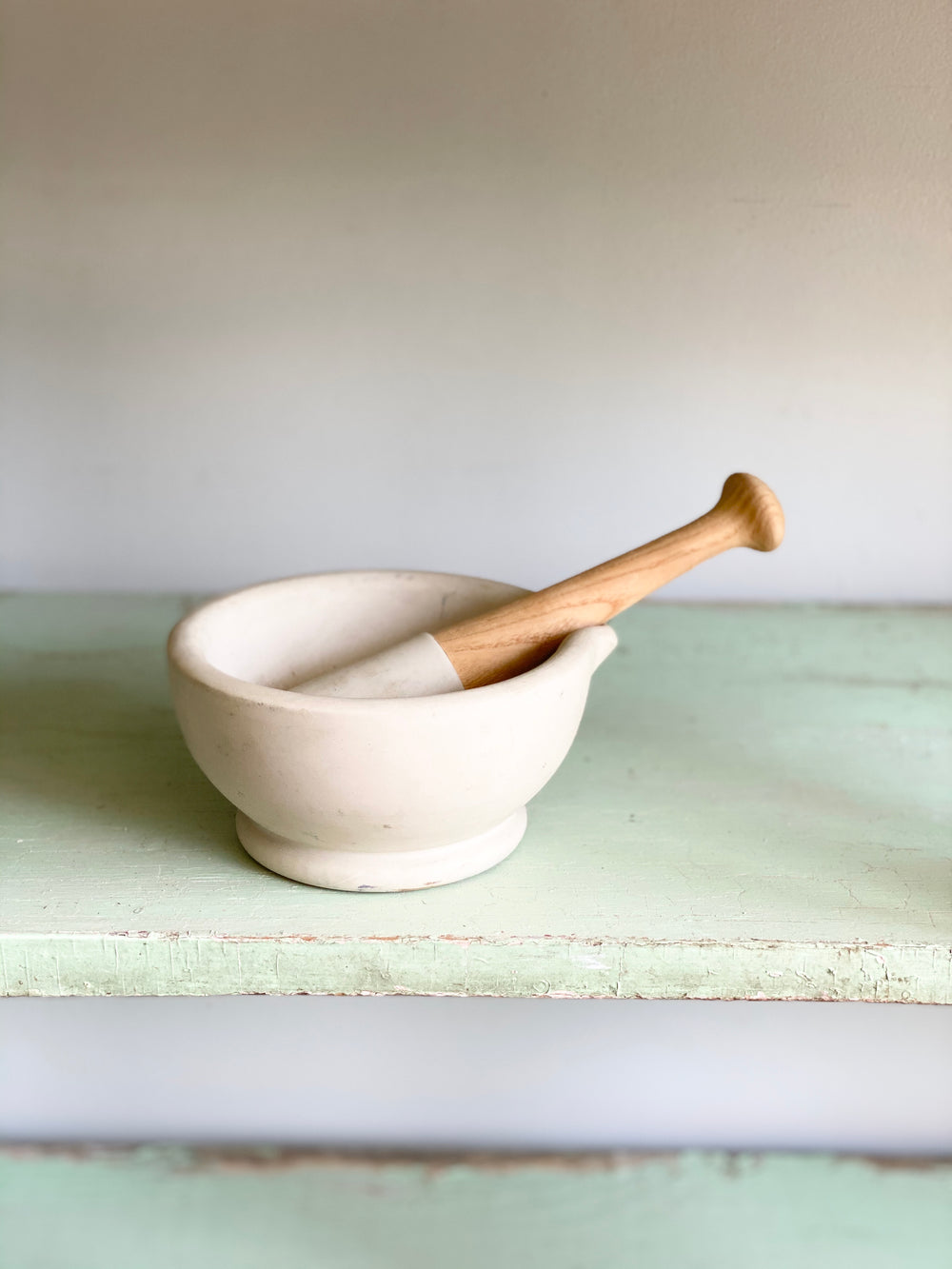 vintage stoneware mortar and pestle