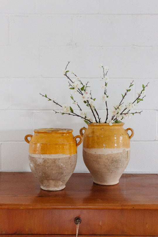 antique french yellow glazed confit pot