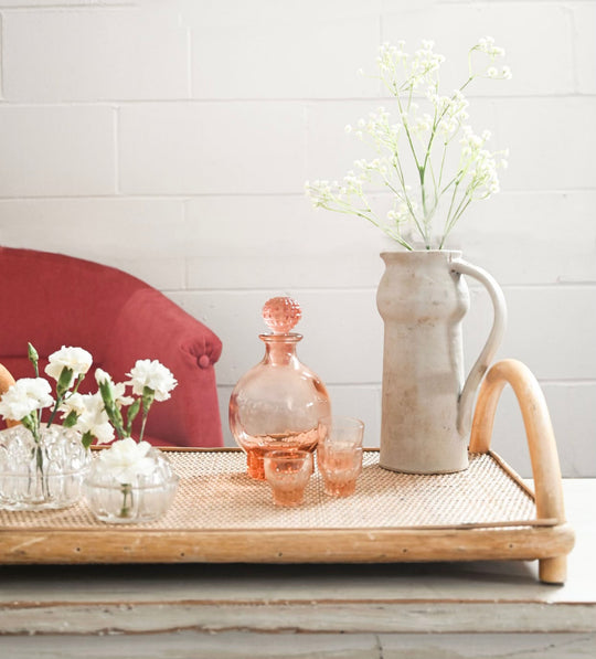 vintage French rattan serving tray