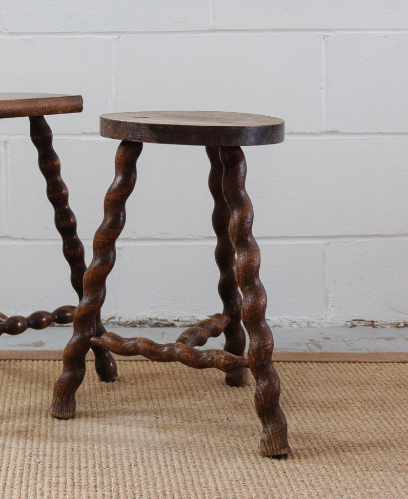 turn of the century French rustic wavy leg stool