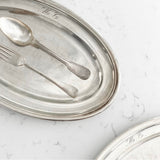 set of vintage French monogrammed silver serving trays