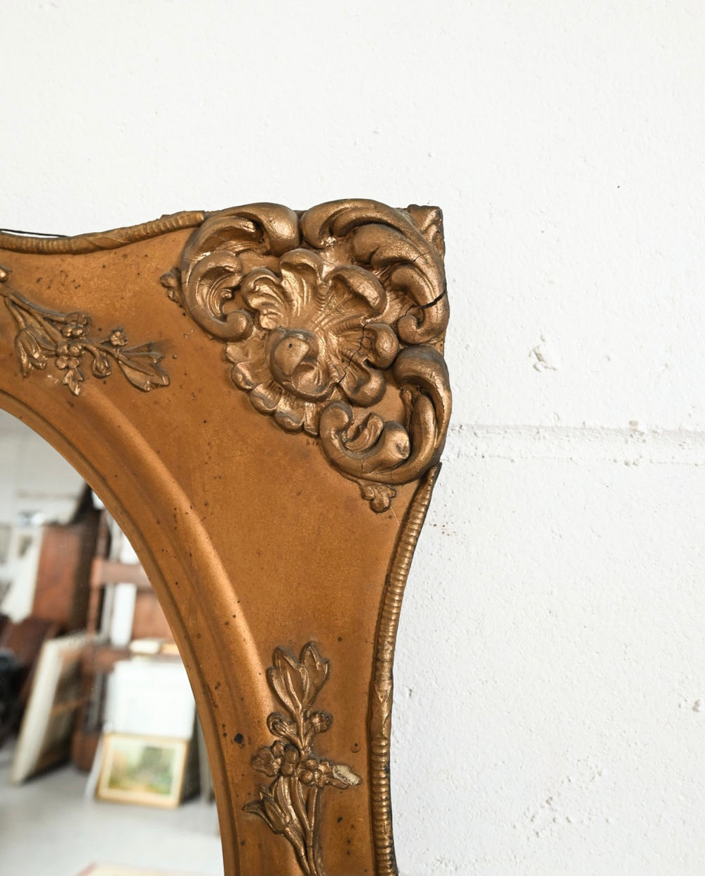 vintage French wood and plaster gilt ornate mirror