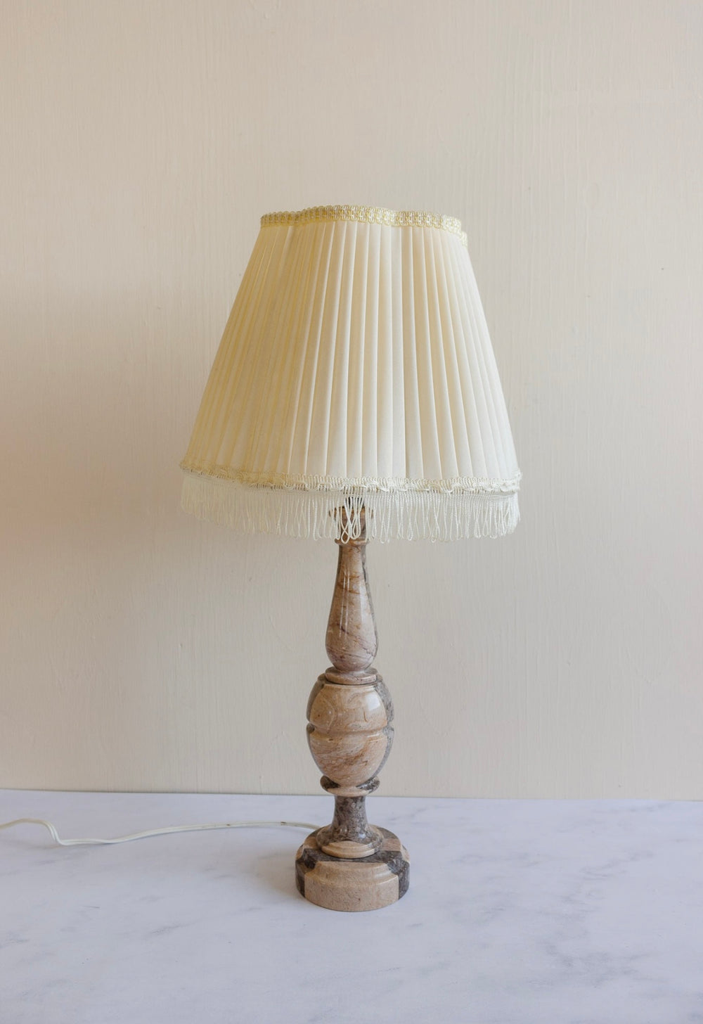 vintage Italian marble lamp with original fringed shade