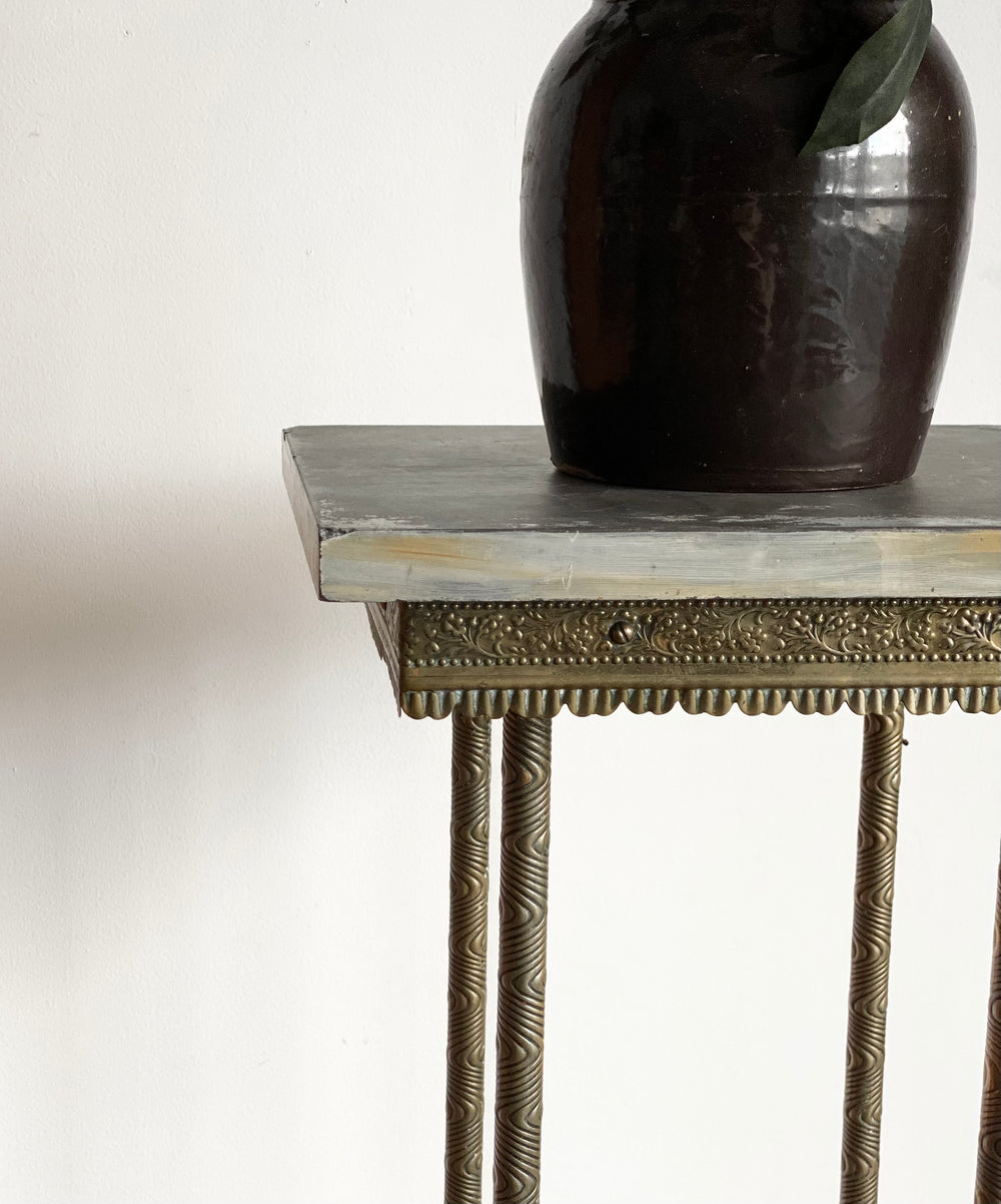 vintage solid brass & granite plant stand