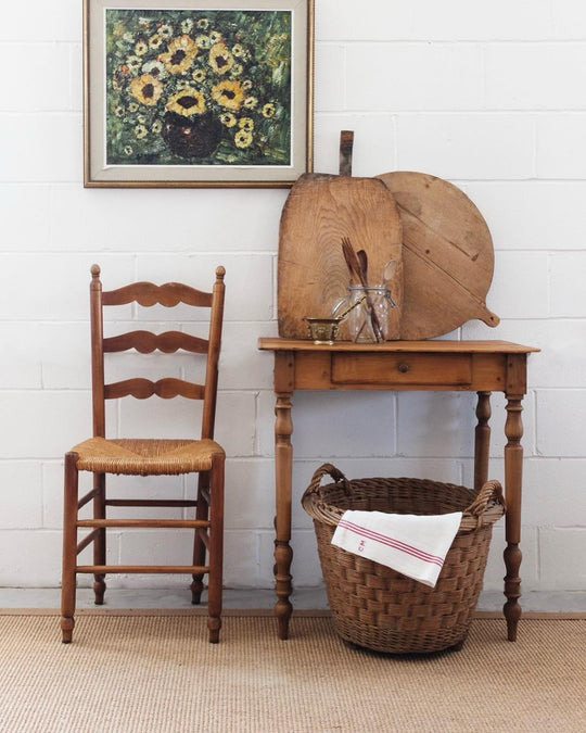 antique French provincial oak and rush chair