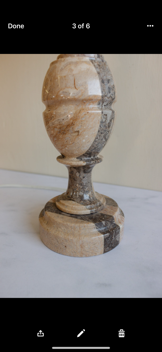 vintage Italian marble lamp with original fringed shade