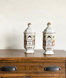 pair of hand painted vintage french porcelain apothecary jars