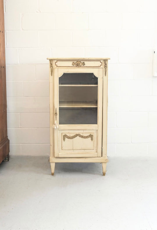 vintage french petite glass door cabinet