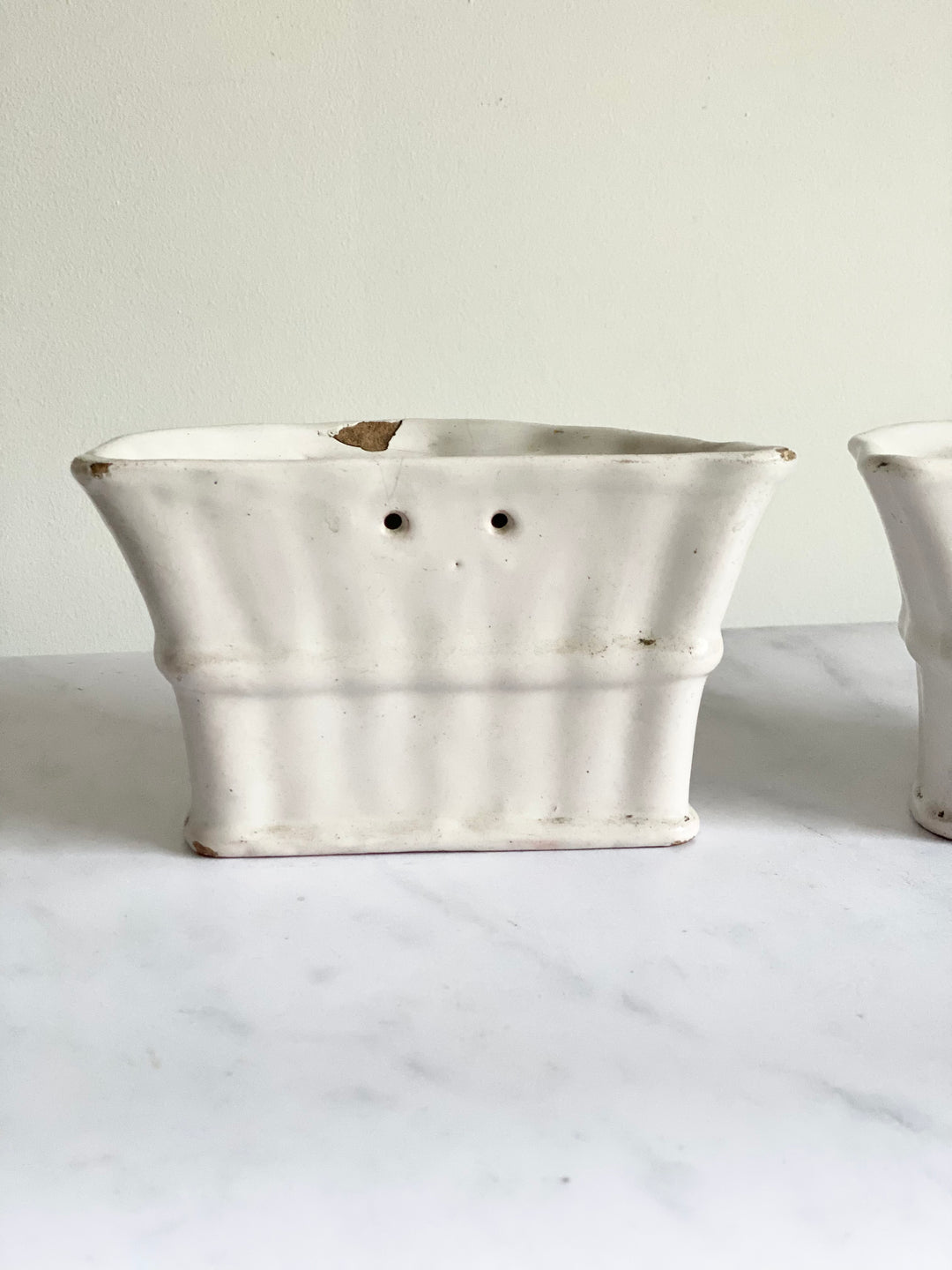 19th century French “faience” flower frog wall sconce vases, set of two