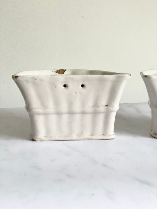 19th century French “faience” flower frog wall sconce vases, set of two
